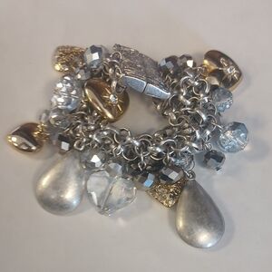 Vintage Traci Lynn Chunky Hearts Beads Mixed Metal Colors Statement Bracelet